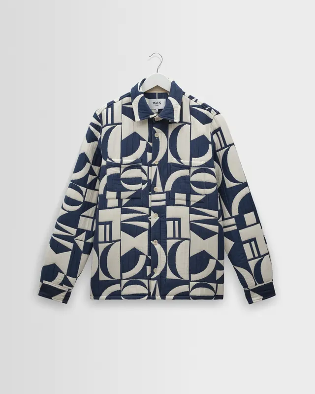 Otto - Blue And Ecru Quilted Jacquard Overshirt