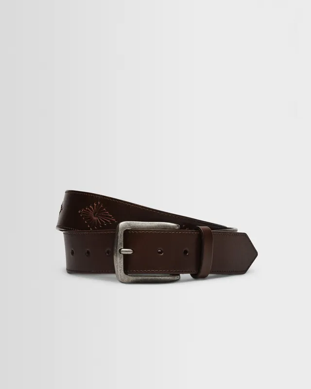 Paton - Brown Embroidered Leather Belt