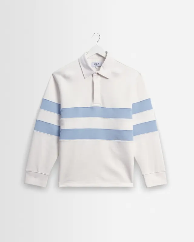 Rowhill - Ecru And Light Blue Stripe Loopback Rugby Shirt
