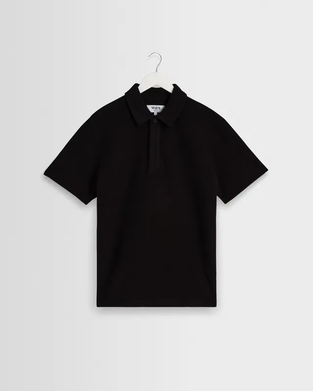 Shore - Black Textured Short-Sleeve Polo Shirt