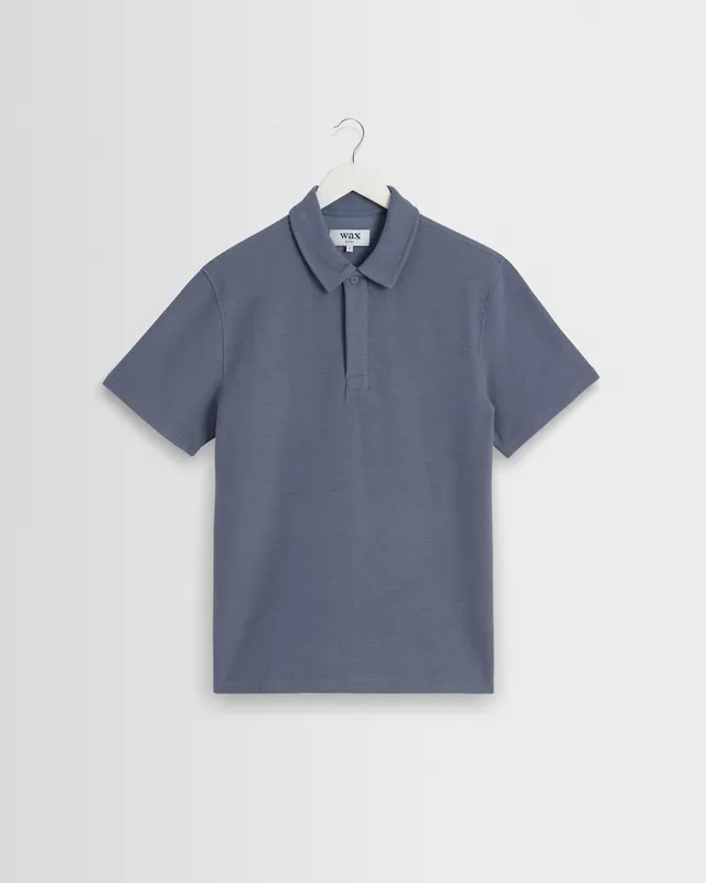 Shore - Mid Blue Textured Short-Sleeve Polo Shirt