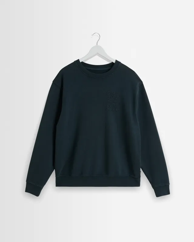 Sidney - Washed Black Embroidered Loopback Cotton Sweatshirt