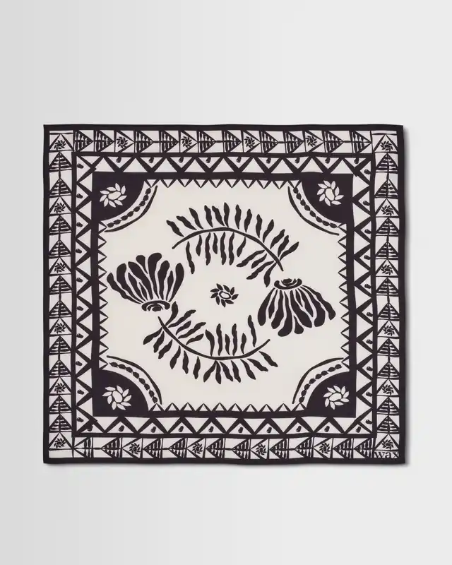Sloane - Navy And Ecru Painted Flower Neck Scarf