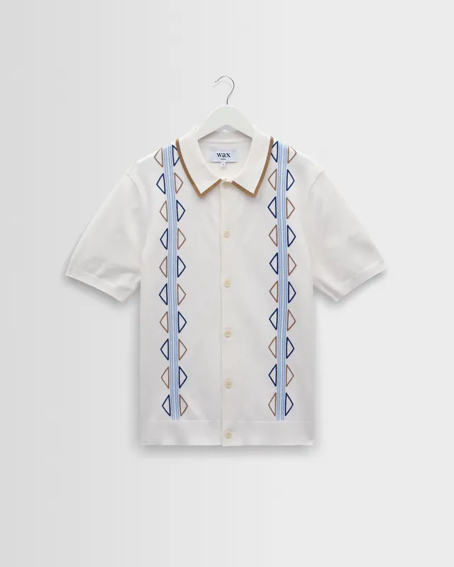 Tellaro - Ecru And Blue Retro Embroidered Shirt