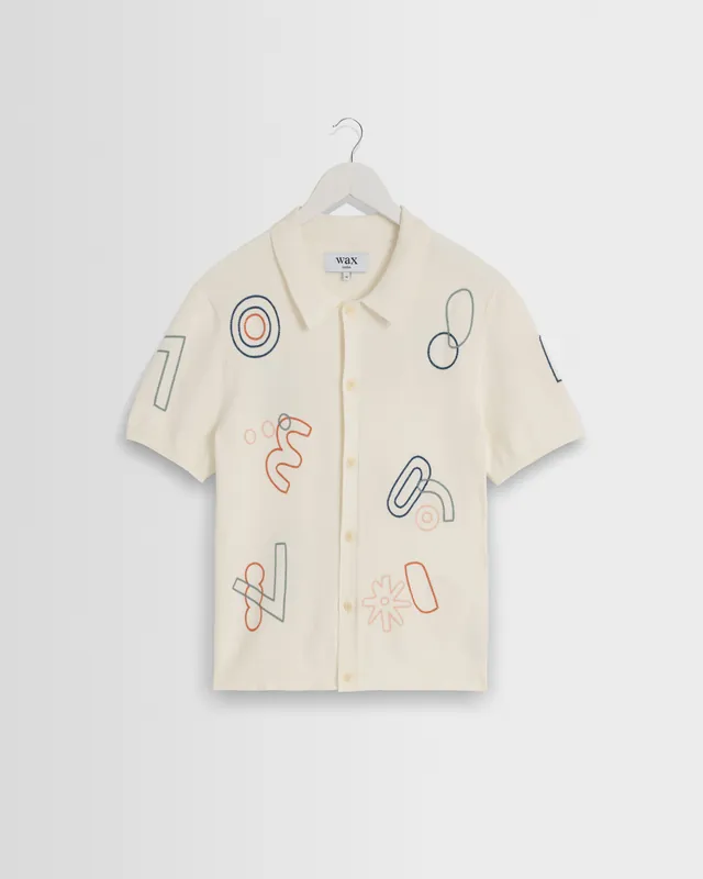 Tellaro - Ecru And Multicolour Shapes Embroidered Shirt