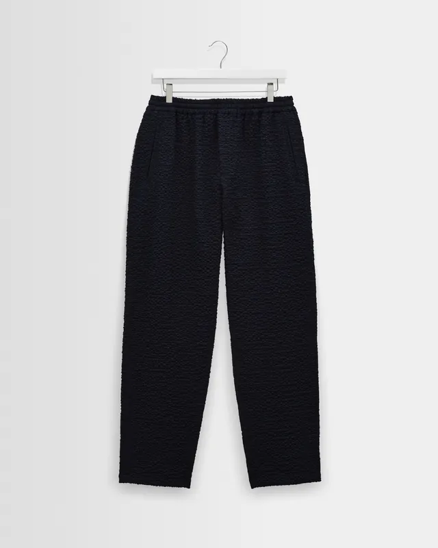 Tyne - Dark Navy Jumbo Seersucker Loose Fit Trousers