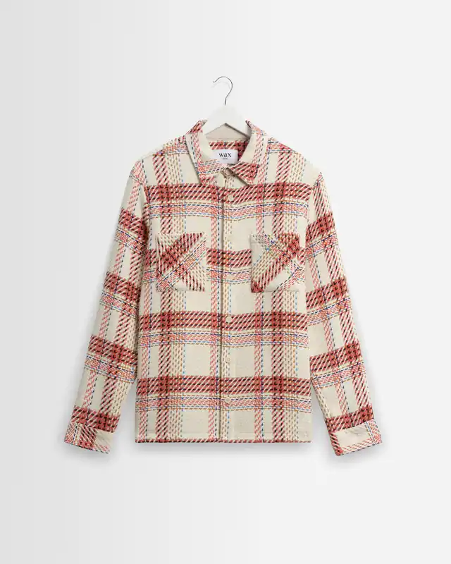 Whiting - Ecru And Red Plaid Weave Overshirt