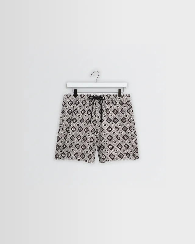 Brockwell - Ecru And Black Seersucker Swim Short
