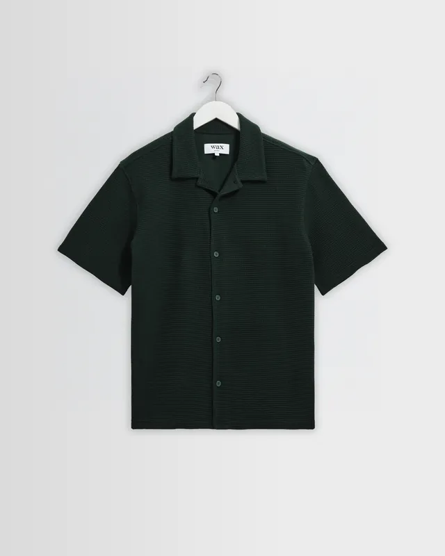 Clayland - Bottle Green Textured Waffle Short-Sleeve Shirt