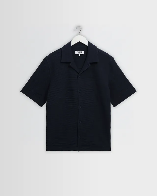Clayland - Navy Textured Waffle Short-Sleeve Shirt