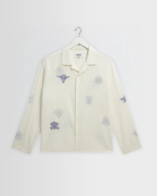 Corey - Ecru And Blue Doodle Cotton-Seersucker Shirt