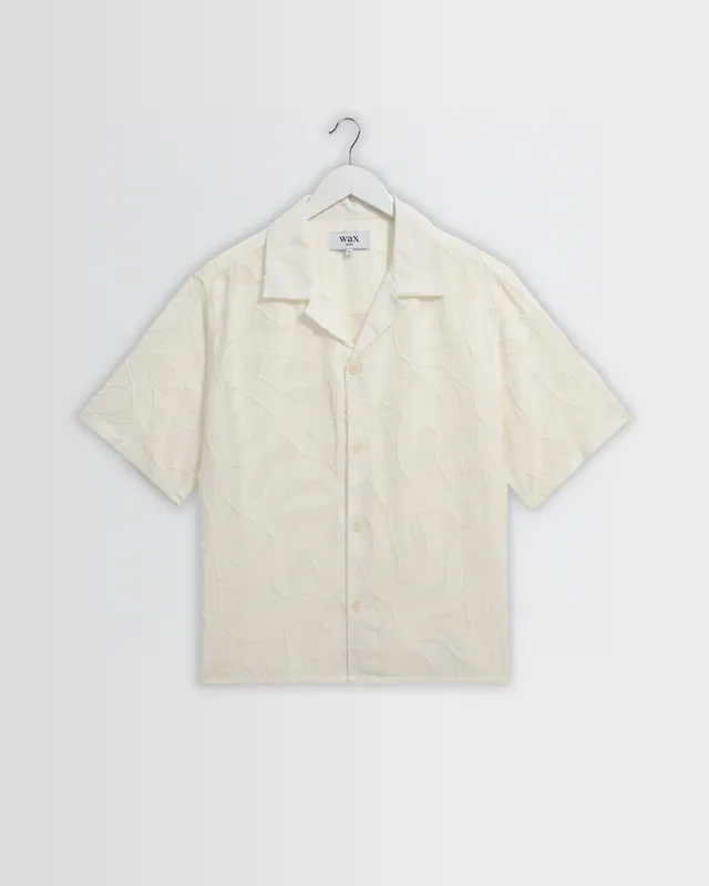 Curzon - Ecru Jacquard Viscose Short-Sleeve Shirt