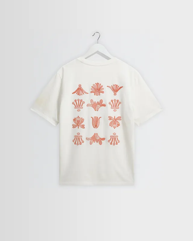 Dean - Ecru And Rust Grid Embroidered T-Shirt