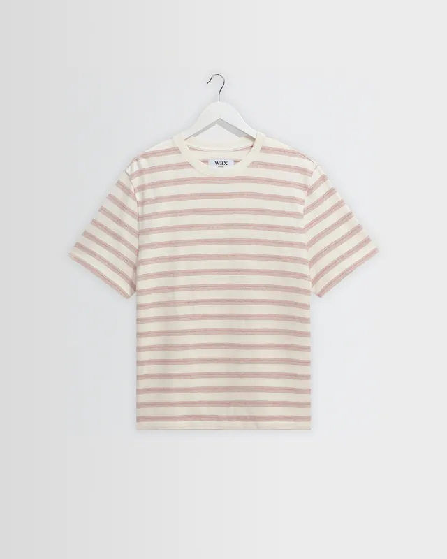 Dean - Ecru And Rust Stitch Stripe Organic Cotton T-Shirt