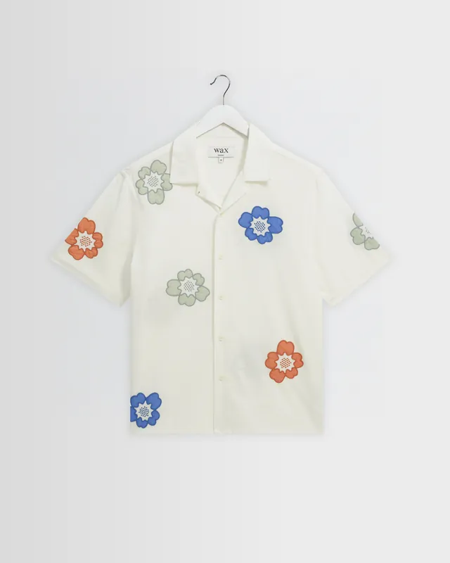 Didcot - Ecru And Multicolour Floral Applique Short-Sleeve Shirt