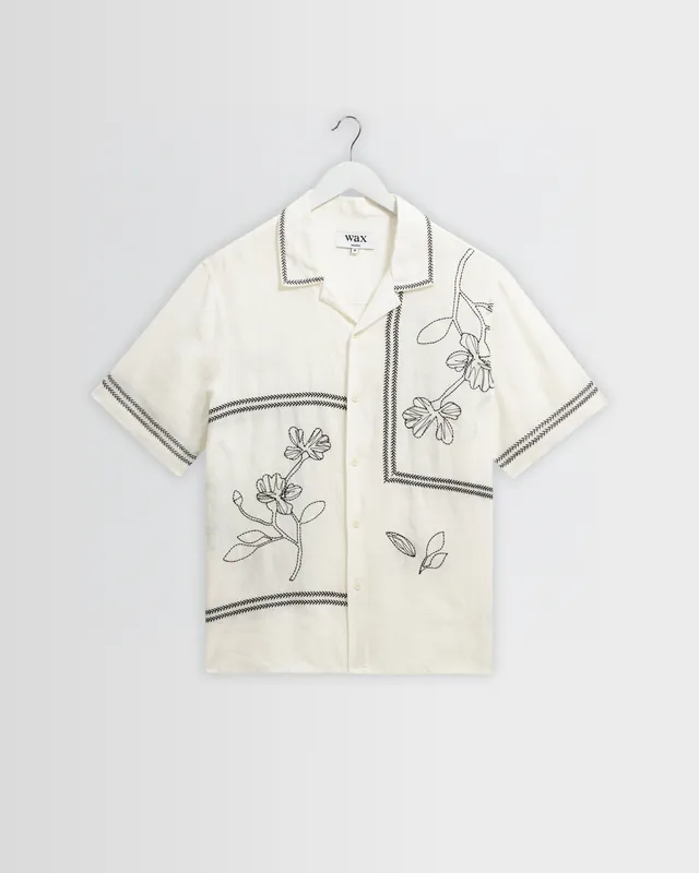 Didcot - Ecru And Navy Grid Flower Short-Sleeve Shirt