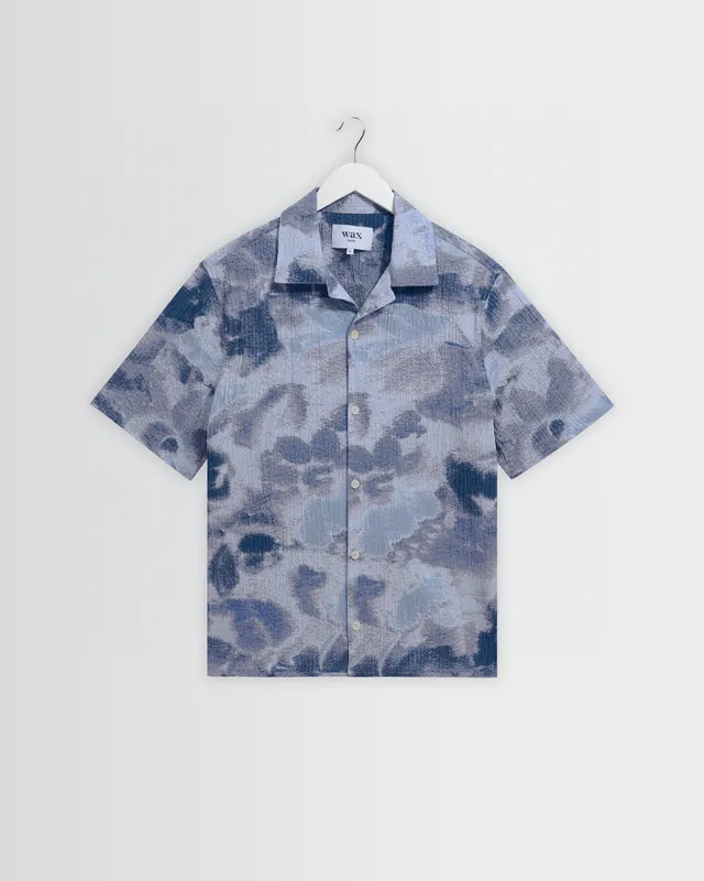 Didcot - Blue Watercolour Print Short-Sleeve Shirt
