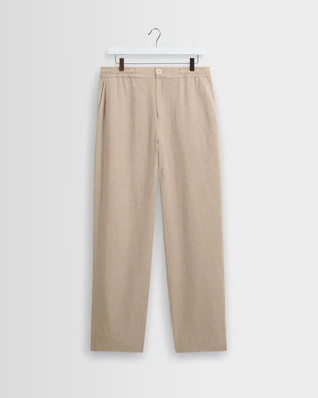 Glencoe - Beige Washed Linen Loose Fit Trousers