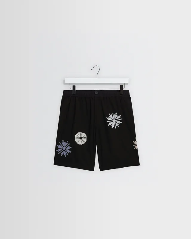 Kurt - Black Round Applique Cotton Shorts