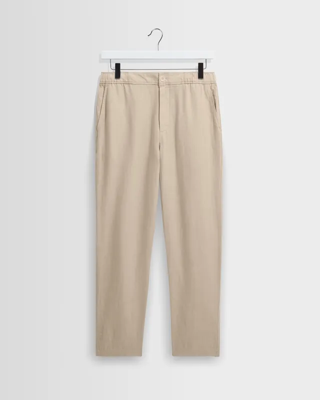 Kurt - Beige Washed Linen Relaxed Fit Trousers