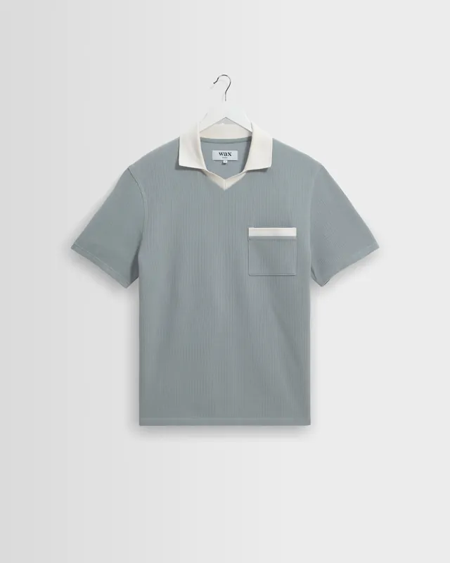 Pendal - Blue And Ecru Ribbed Organic Cotton Polo Shirt