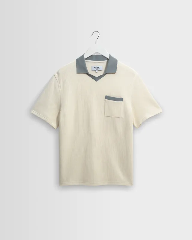 Pendal - Ecru And Blue Ribbed Organic Cotton Polo Shirt