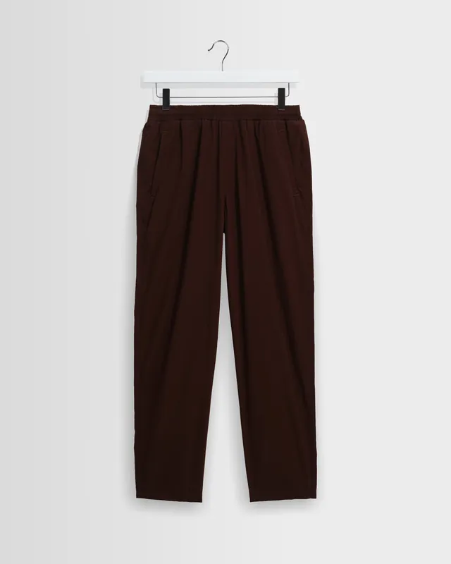 Tyne - Dark Brown Cotton Poplin Loose Fit Trousers