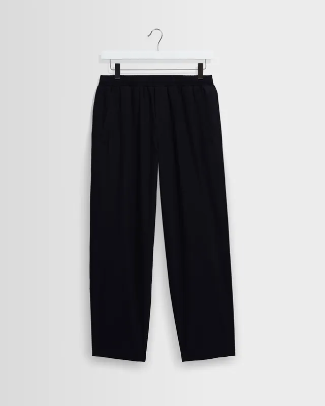 Tyne - Navy Cotton Poplin Loose Fit Trousers