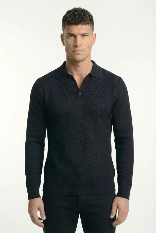 Men's Long Sleeve Knit Polo Shirt | Blackstone London - Blackstone-London