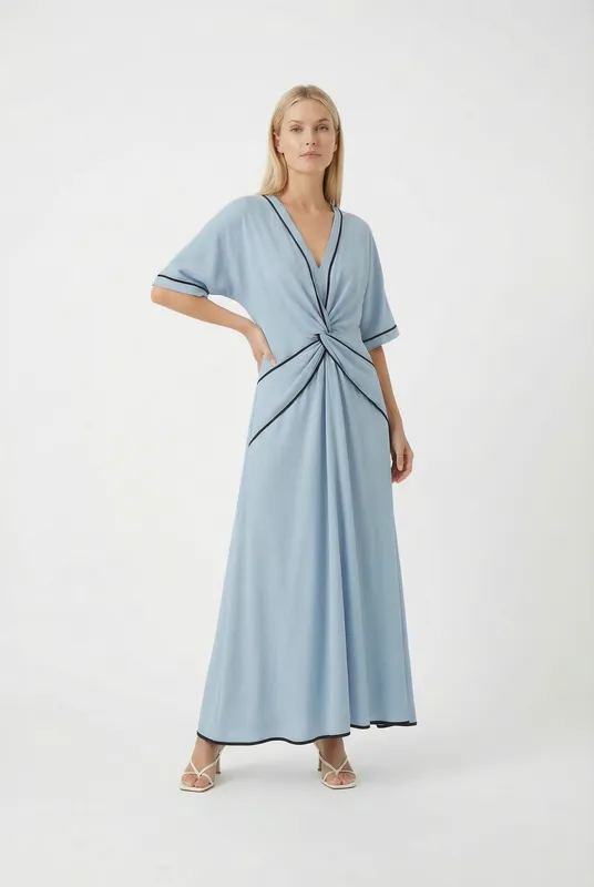 Women's Relaxed V-Neck Twist Front Maxi Dress | Blackstone London
