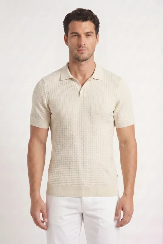 Men's Textured Knit Polo Shirt | Blackstone London