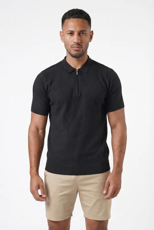 Men's Half Zip Knit Polo Shirt | Blackstone London