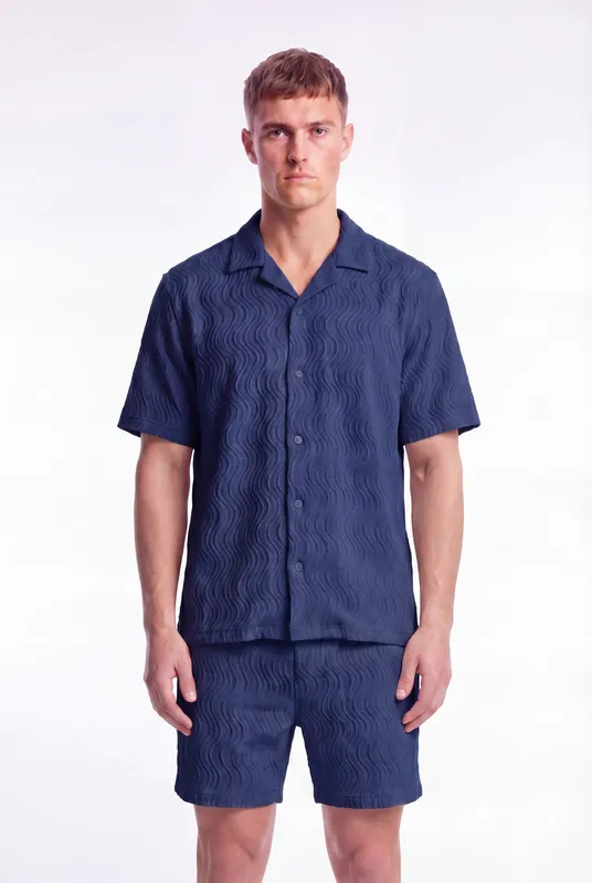 Men's Wave Textured Camp Collar Shirt | Blackstone London