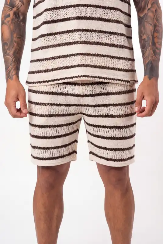 Men's Crochet Knit Stripe Shorts | Blackstone London