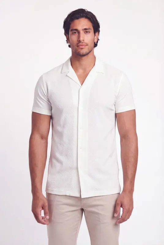 Men's Woven Textured Cuban Collar Shirt | Blackstone London