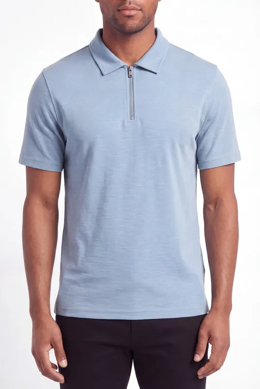 Men's Quinta Textured Zip Polo Shirt | Blackstone London