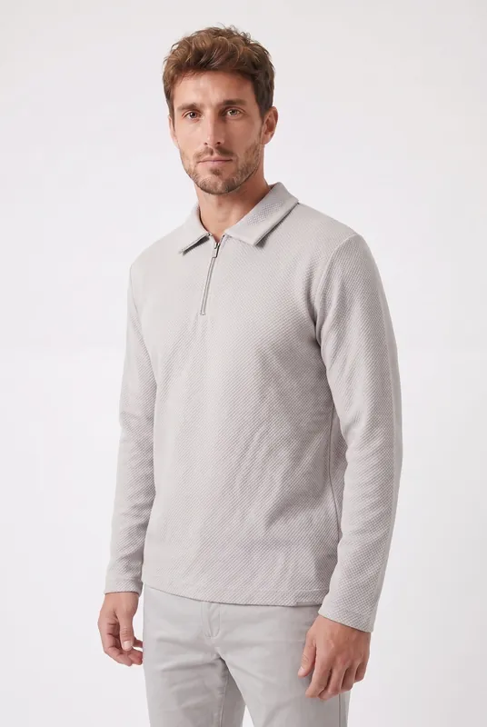 Men's Long Sleeve Textured Polo | Blackstone London