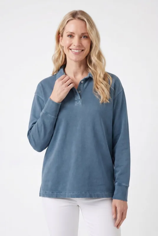 Women's Half-Button Washed Sweater | Blackstone London