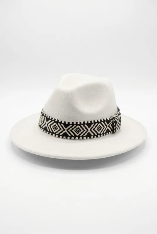Men's Wide Brim Fedora Hat with Aztec Band | Blackstone London