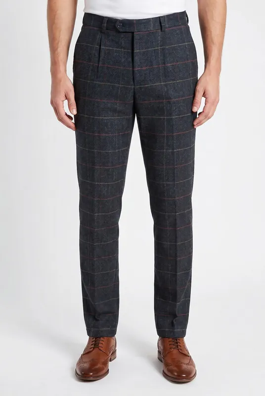 Men's Eton Navy Check Tweed Trousers | Blackstone London