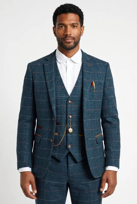Men's Eton Navy Check Tweed Blazer | Blackstone London