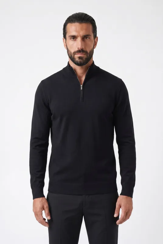 Men's Cotton Knitted Half-Zip Funnel | Blackstone London