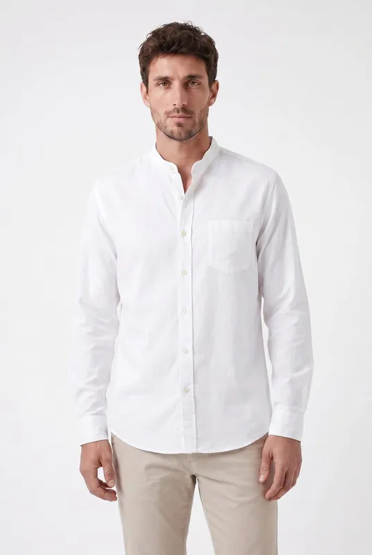 Men's Grandad Collar Cotton Shirt | Blackstone London
