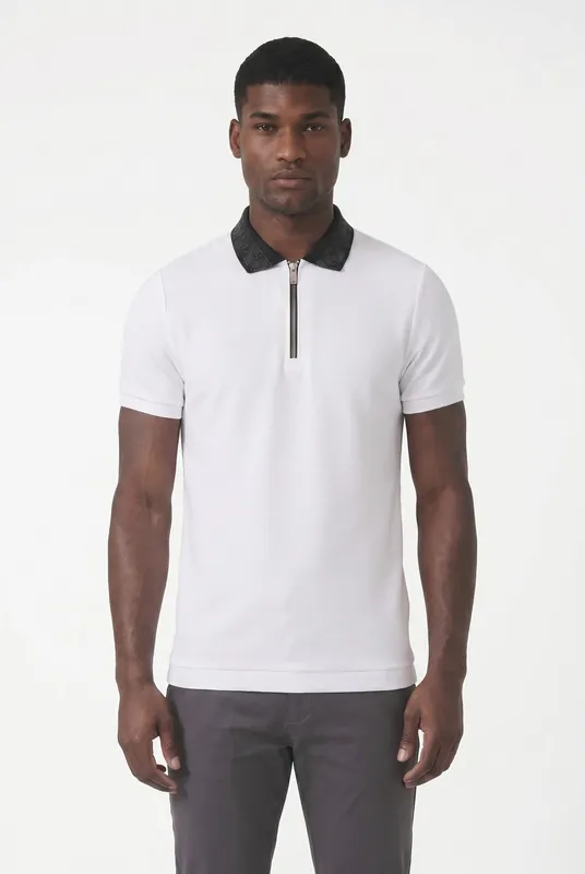 Men's Premium Logo Collar Polo in White | Blackstone London