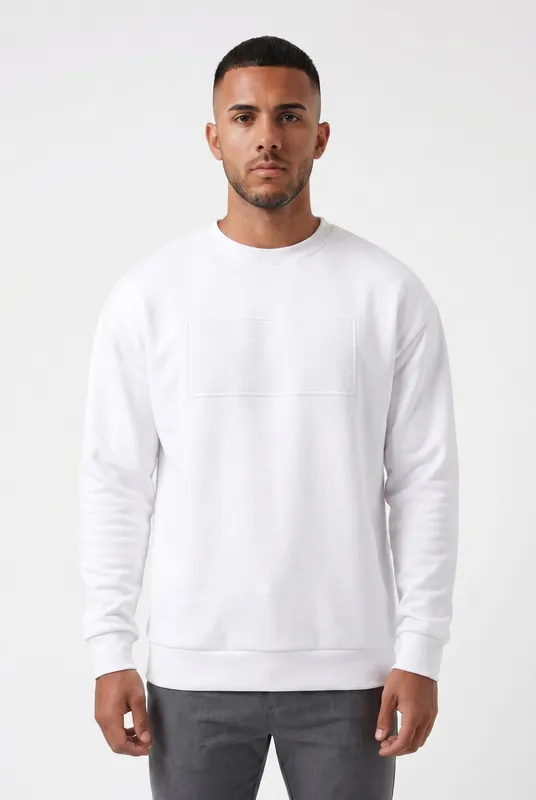 Men's Embossed Sweatshirt in White | Blackstone London