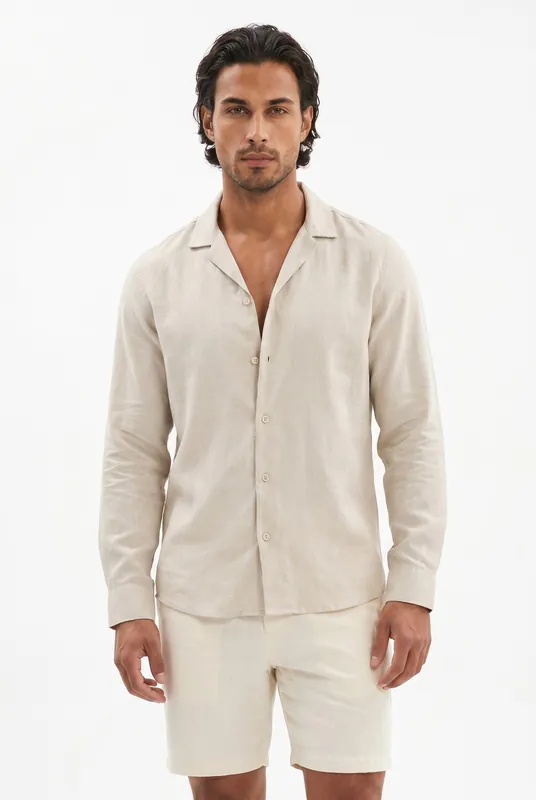 Men's Stretch Linen Blend Cuban Collar Shirt | Blackstone London