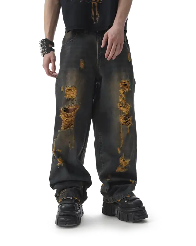 Burnout Brown Jeans - DROP DEAD - MORBID CURIOSITY