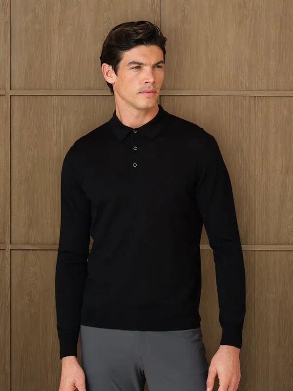 LUCO LONGSLEEVE KNITTED POLO - BLACK