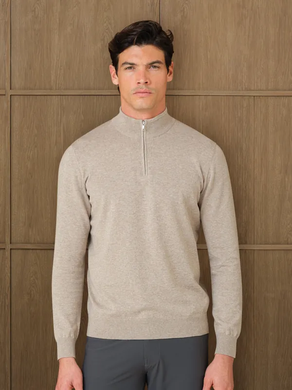 NERU KNITTED QUARTER ZIP - MIST HEATHER